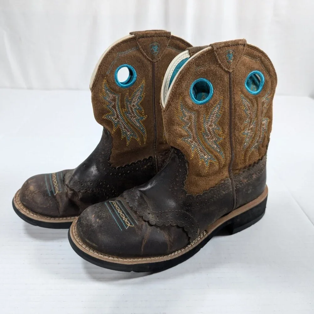 Ariat Fatbaby 6.5 Brown and Turquoise Cowgirl Western Boots Festival